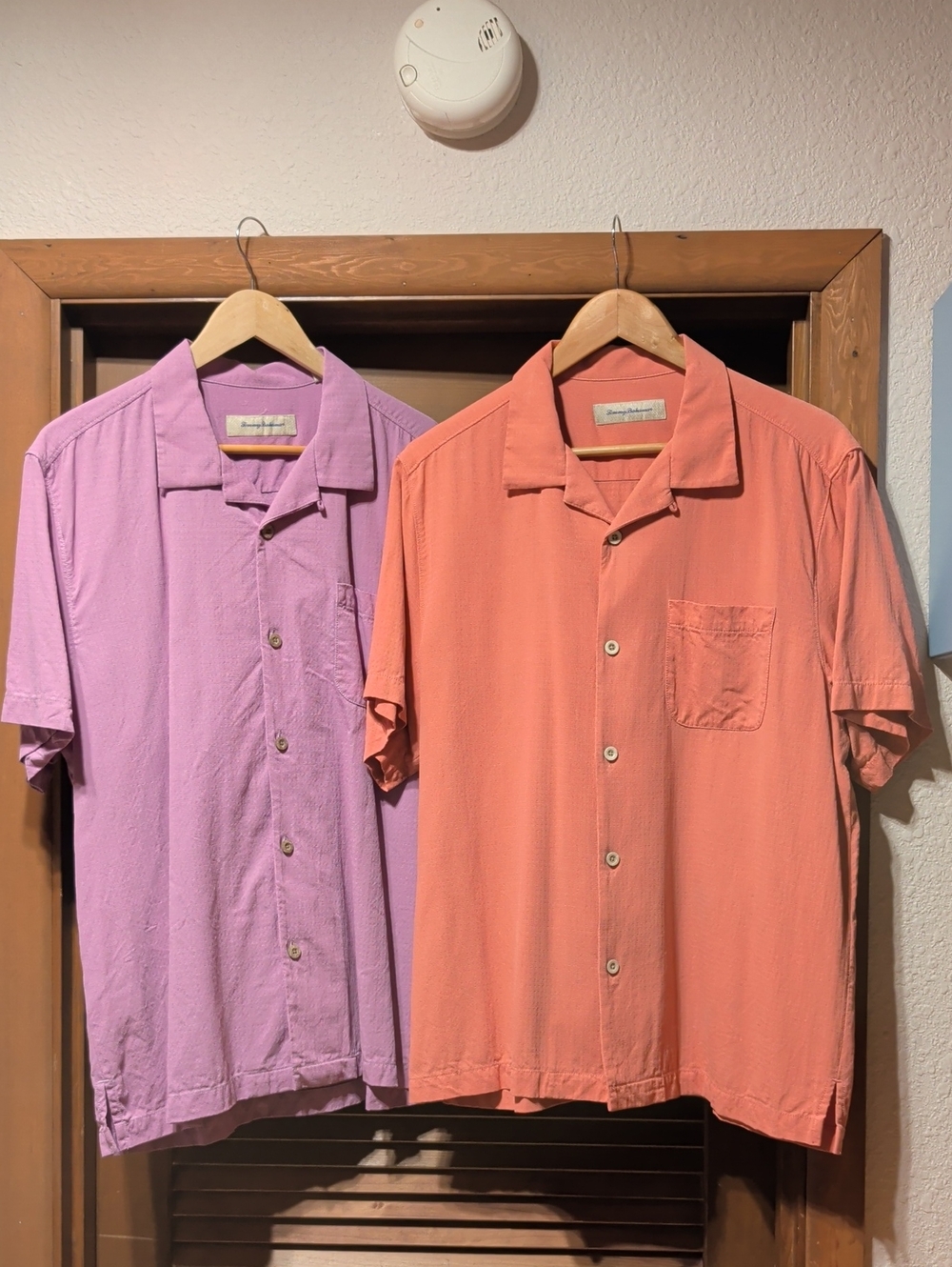 NWOT Tommy Bahama Short-Sleeve 100% Silk Shirts in Lavender and Coral Bundle